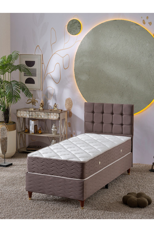 Bengü Baby Face Kumaş Baza + Başlık + Yatak Seti 90X190 Kahverengi Ortopedik Konfor 3'Lü
