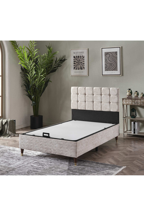 Bengü Krem 150X200 Çift Kişilik Çift Kabinli Modern Baza Başlık Takımı Premium Konfor 2'Li Set