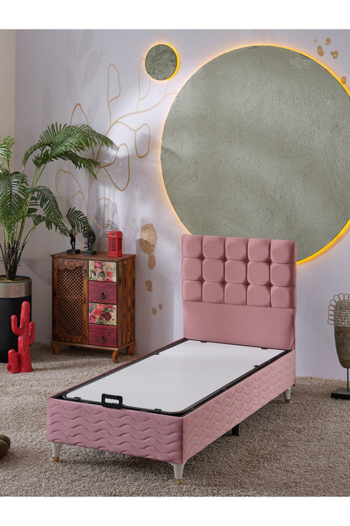 Bengü Pembe 100X200 Geniş Tek Kişilik Genç Odası Baza Başlık Takımı 2'Li Set