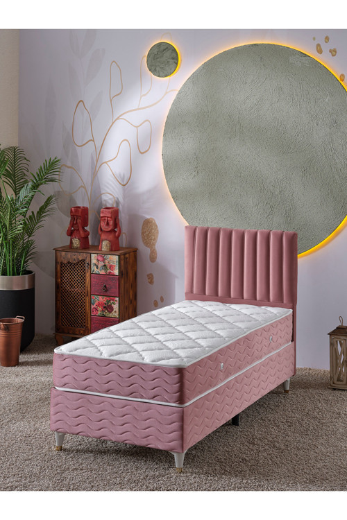 Ezgi Genç Kız Odası Başlık + Baza + Yatak Seti 120X200 Pembe En Geniş Tek Kişilik 3'Lü