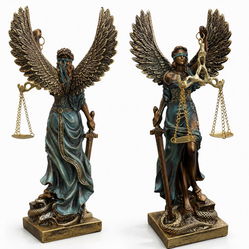 Kanatlı Adalet Heykeli – Terazi ve Kılıç Detaylı Dekoratif Biblo 30cm