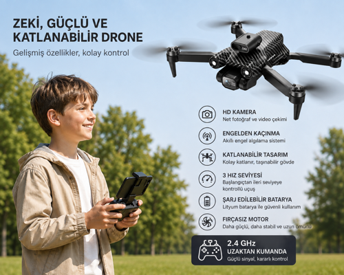 A13 Katlanabilir Kameralı Drone – Engelden Kaçınma Sensörü, Optik Akış, 3 Hız Modu, Telefon Tutuculu Kumanda