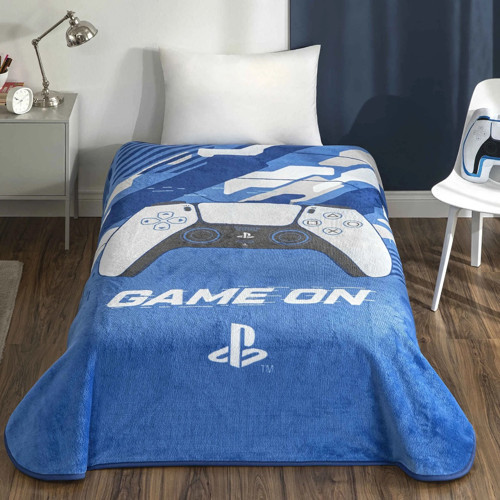 Lisanslı Tek Kişilik Çocuk Battaniye (160x220)-Playstation Mavi