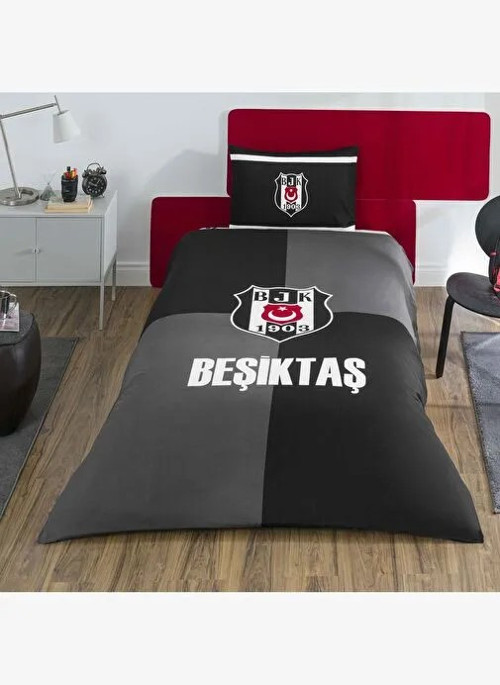 Taraftar Lisanslı Ranforce Çarşafı Lastikli Tek Kişilik Nevresim Takımı-Beşiktaş Efsane 100