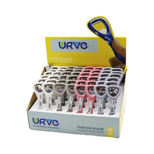 Urve UR-3178 Gökkuşağı Pratik Şişe Kapak Açacak Metal Renkli Plastik Saplı - 48'li Paket