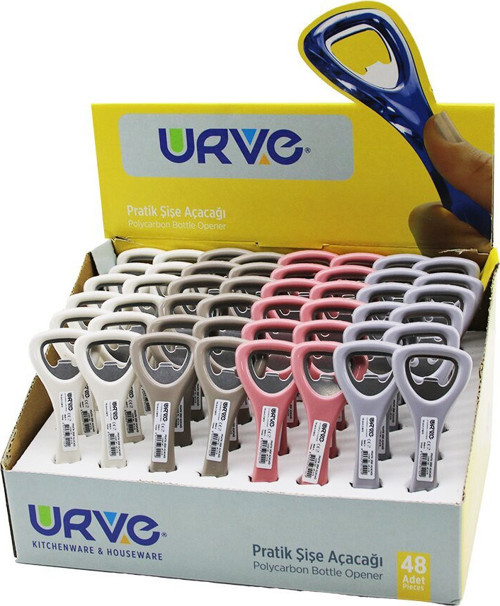 Urve UR-3178 Gökkuşağı Pratik Şişe Kapak Açacak Metal Renkli Plastik Saplı - 48'li Paket