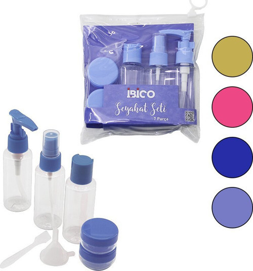 İ15-056 Seyahat Kozmetik Set (3-PLS.POMPALI+SPREY+KAPAKLI Şişe ve 2-KREM Kutu ve 1-HUNİ ve - 12'li Paket