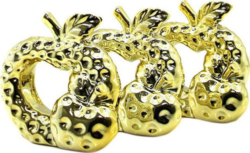 İ12-118 Biblo ve Dekoratif Süs Eşyası Orta Gold Seramik Çift Elma - 6'li Paket