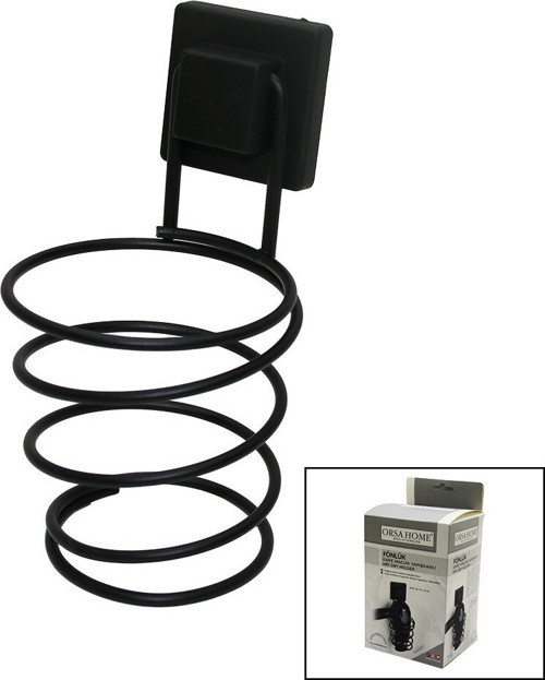 ORSA-915 Fönlük Fön Makine Askısı 10x11x15cm Siyah Metal Kare Macun Yapışkanlı - 6'li Paket