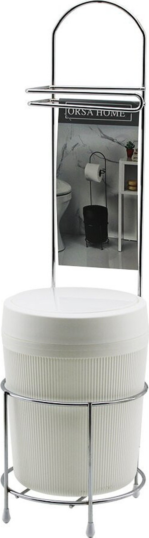 ORSA-180-380 WC Kağıtlık Krom Metal Ayaklı Yuvarlak Beyaz Plastik Çöp Kovalı - 4'li Paket