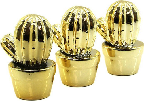 İ12-157 Biblo ve Dekoratif Süs Eşyası Gold Büyük Kaktüs Seramik - 6'li Paket