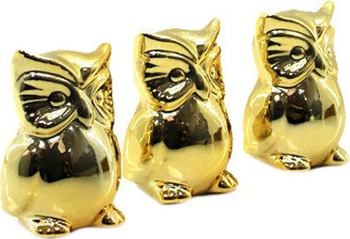 İ12-129 Biblo ve Dekoratif Süs Eşyası Gold Küçük Baykuş Seramik - 12'li Paket