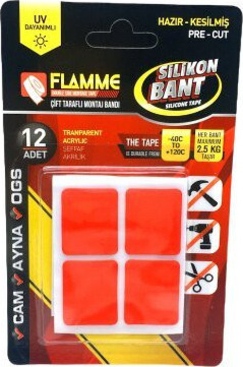 Flamme Silikon Çift Taraflı Bant 12 Adet Bandı Montaj - 25'li Paket