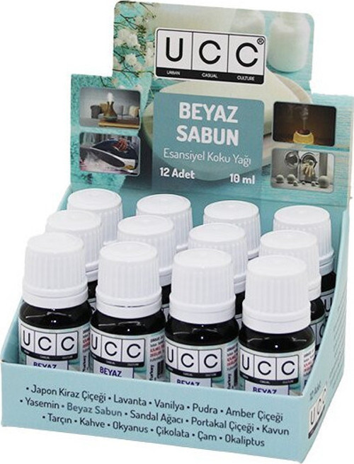 Ucc Esansiyel Koku Yağı 10ml Beyaz Sabun Buhardanlık Çamaşır Makine Ütü Vb. Kullanım - 12'li Paket