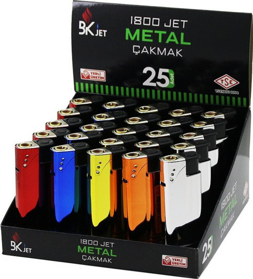 KOKO-1800 Manyetöllü Metal Cep Çakmak Renkli Manyetolu Doldur Kullan - 25'li Paket