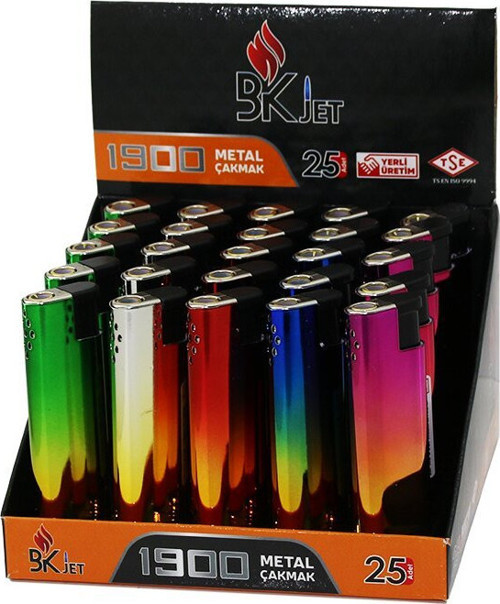 Koko Bk JET-1900 Manyetöllü Metal Cep Çakmak Uzun Renkli Manyetolu Doldur Kullan - 25'li Paket