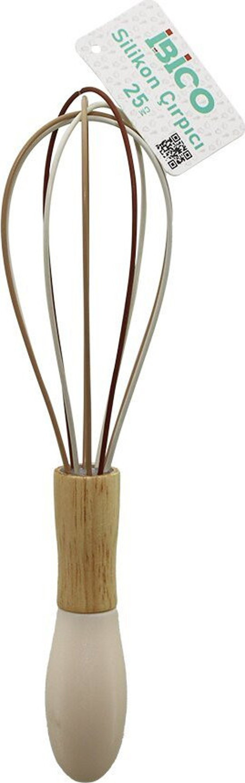 İ22-023 Çırpıcı 25cm Silikon Ahşap Bambu Plastik Saplı - 12'li Paket