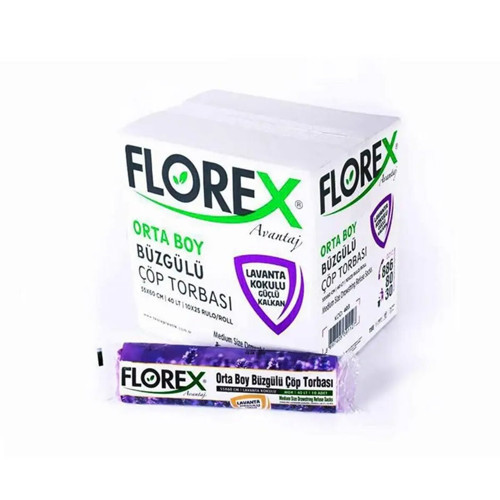 FLOREX-403 Avantaj 55x60cm Çöp Torba 10 Adet Orta Büzgülü Lavanta Kokulu - 25'li Paket