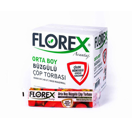 55x60cm Çöp Torbası 10 Adet Orta Büzgülü Çilek Kokulu - 25'li Paket
