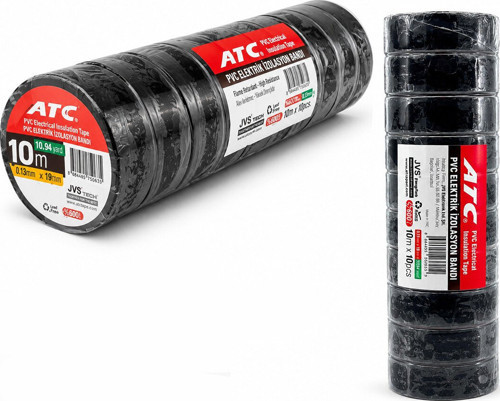 Atc PVC İzolasyon Elektrik Bandı 10mm 0.13x19x11YDS Siyah Lüx - 10'li Paket