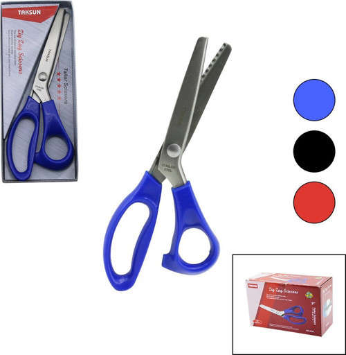 A-85 Terzi Makası 9" Renkli Plastik Sap Zig Zag Şekilli Kesim - 6'li Paket