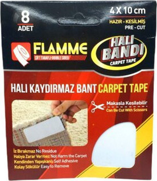 FLAMME-2116 Halı Kaydırmaz 4x10cm 8 Adet Bant Bandı - 25'li Paket