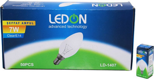 LD-1407 Gece Lambası Ampulü 220-240V 7W E-14 2700K 55 Lumen 1.000 Saat Ömür Şeffaf - 50'li Paket
