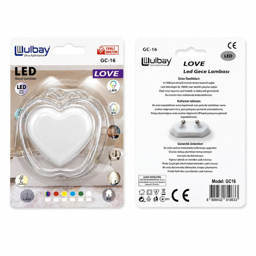 LED'li Gece Lambası Kalp Desenli- 10'li Paket