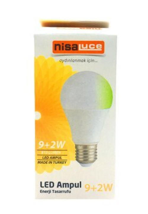 Nisaluc EAMP-074/BY LED Ampul 9+2W E27 Beyaz-Yeşil - 10'li Paket