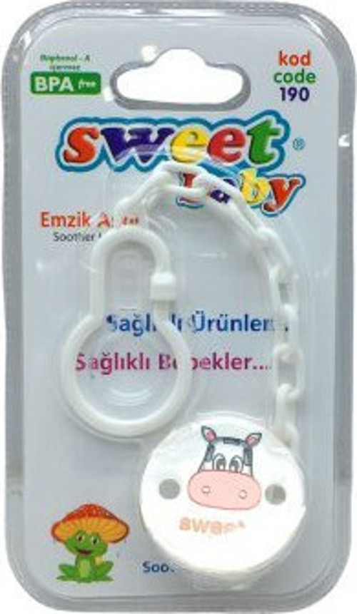 Sweet Baby Fatoş Bebe KOD-190 Emzik Askısı Plastik Zincirli Resimli Mandallı - 24'li Paket