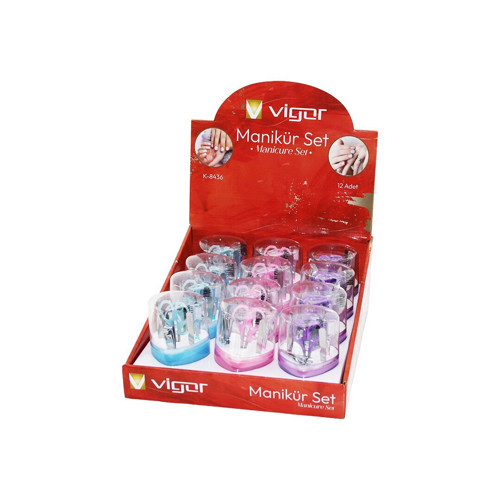 Vigor K-8436 Manikür ve Pedikür Seti 9 Adet Kalp Model Mika Kristal Plastik - 12'li Paket