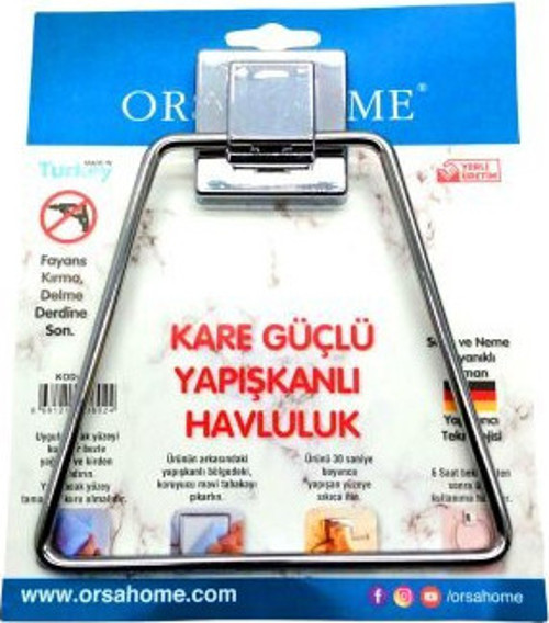 ORSA-602 Havluluk Askı Üçgen Metal Yapışkanlı Kare Askılı - 16'li Paket