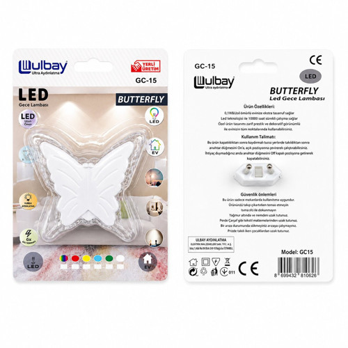 LED GECE LAMBASI Kelebek Tasarım- 10'li Paket
