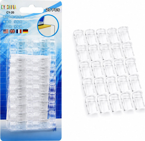 İ10-014 CY-20 Kablo Tutucu Klips 20 Adet İnce Kablo Yapışkanlı Şeffaf Plastik Mika Kristal - 20'li Paket