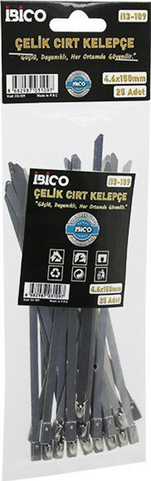 İ13-109 Cırt Kelepçe 4.6x150mm 25 Adet Metal Kablo Bağı Paslanmaz Çelik - 24'li Paket