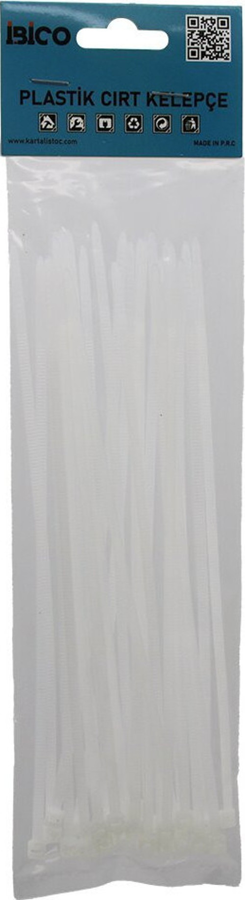 İ13-024 Cırt Kelepçe 3.6x200mm 25 Adet Beyaz Plastik Kablo Bağı - 10'li Paket