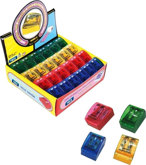 Trix T-111 Kapaklı Renkli Kalemtıraş Plastik İkili - 48'li Paket