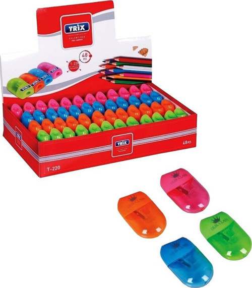 Trix T-220 Oval Kapaklı Renkli Kalemtıraş Tekli - 48'li Paket