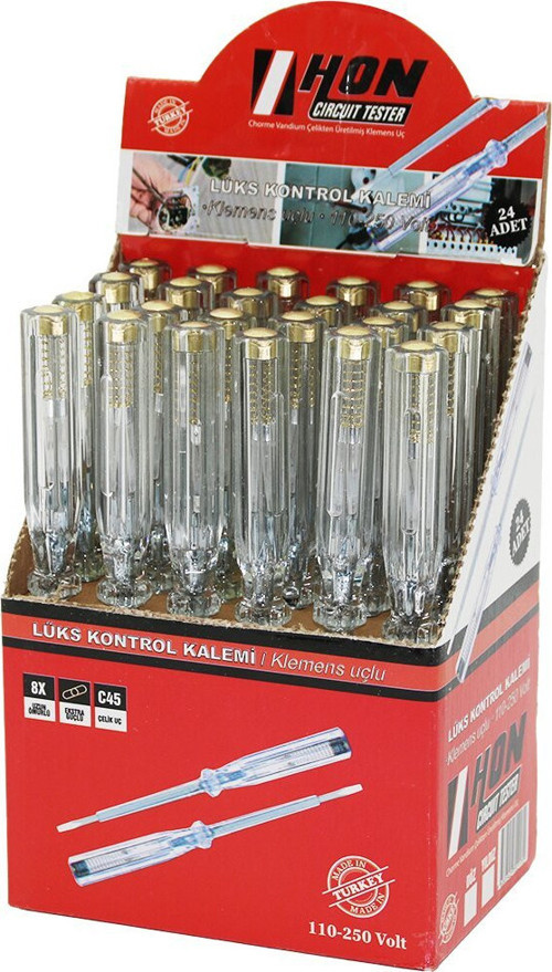 Hon Klasik Lüks Kontrol Kalemi 110-250V Klemens Uçlu Çelik C45 Düz - 24'li Paket