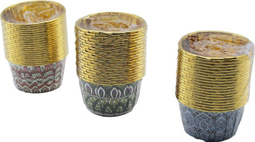 İ22-174 Muffin Kağıt Kek Kapsülü Ağız Çap: 6.5cm Derinlik: 3.5cm 20 Adet Gold Kalın Folyolu - 12'li Paket