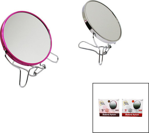 K-4504 K-0902 Metal Çerçeve ve Ayaklı Makyaj Aynası 5" Yuvarlak Büyüteçli Çift Yönlü - 12'li Paket