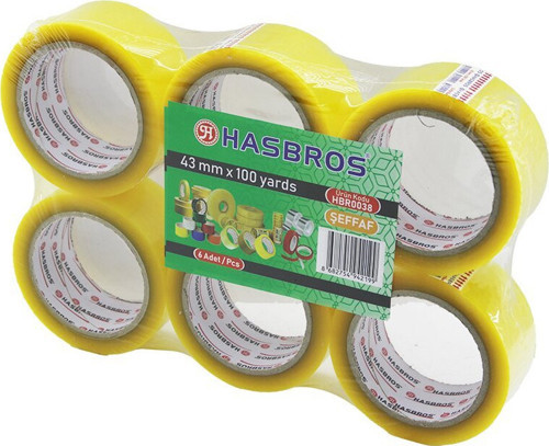 HBR-0038 Koli Bantı 45MMX100YARDS Bandı Şeffaf Akrilik Yapışkan - 6'li Paket