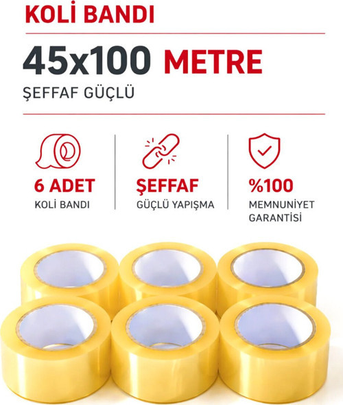Hasbant Pro HAS-0015 Koli Bantı 45MMX100mt Bandı Şeffaf Flex Hotmelt Pro - 6'li Paket