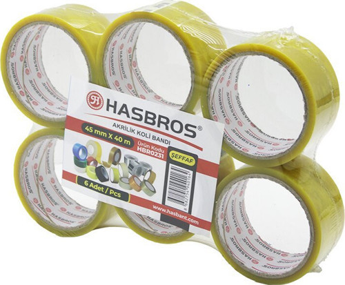 HBR-0231 Koli Bantı 45MMX40mt Bandı Şeffaf Akrilik Yapışkan - 6'li Paket