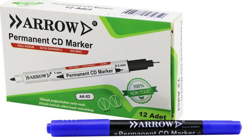 AK-02 + Kalemi Permanent 1mm Cd Marker 0.4mm 2 Uçlu Mavi - 12'li Paket
