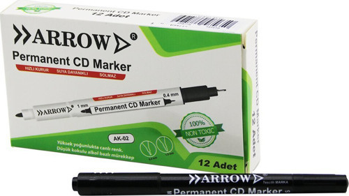 AK-02 + Kalemi Permanent 1mm Cd Marker 0.4mm 2 Uçlu Siyah - 12'li Paket