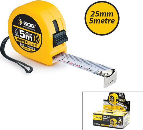 SGS-2002 Şerit Metre 5mt X 25mt Stoplu - 12'li Paket