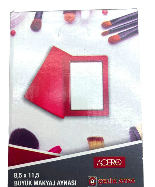 -197 Acero Makyaj Aynası 8,5x11,5cm Büyük Çanta Dikdörtgen Cep - 12'li Paket