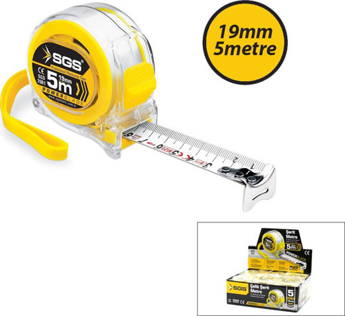 SGS-2061 Şerit Metre 5mt X 19mt Şeffaf Stoplu - 12'li Paket