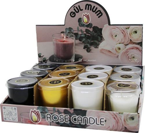 Gül Candle Renkli Kokulu Mum Cam Bardak - 12'li Paket